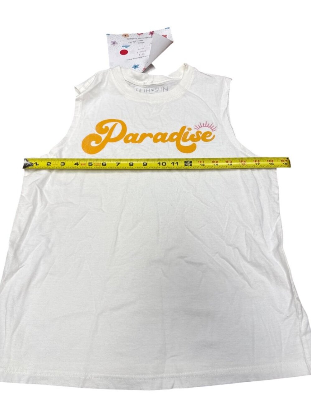 Paradise Graphic Sleeveless Tank Top White & Yellow Womens Casual Small - Picture 4 of 5
